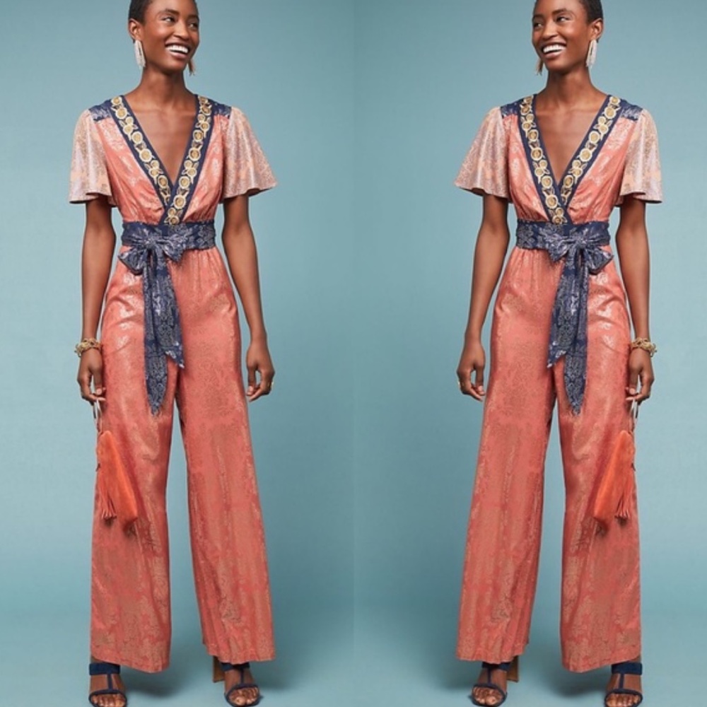 Anthropologie X Akemi Kin Sofia Metallic Jumpsuit Sz 2